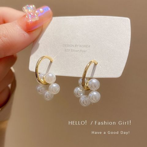 1 Pair Fashion Bow Knot Silver Plating Artificial Pearls Zircon Women's Ear Studs