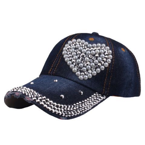 Women's Fashion Heart Shape Rhinestone Pearl Baseball Cap