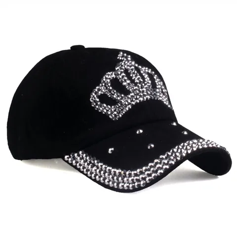 Women's Simple Style Crown Rhinestone Flat Eaves Baseball Cap