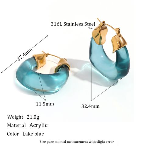 1 Pair Simple Style U Shape Stainless Steel Arylic Plating 18k Gold Plated Women's Hoop Earrings