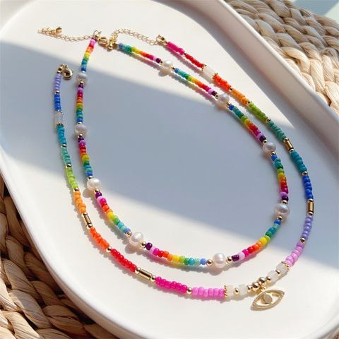 1 Piece Bohemian Round Artificial Pearl Glass Seed Bead Beaded Women's Necklace