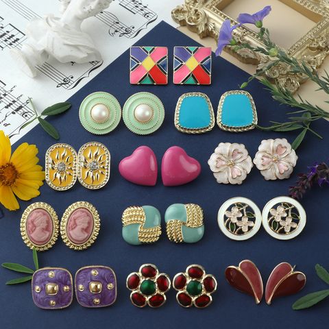 Mid-ancient French Style Colored Enamel Glaze Stud Earrings 925 Silver Needle Vintage Multi-color Drip Glazed Temperament Earrings For Women