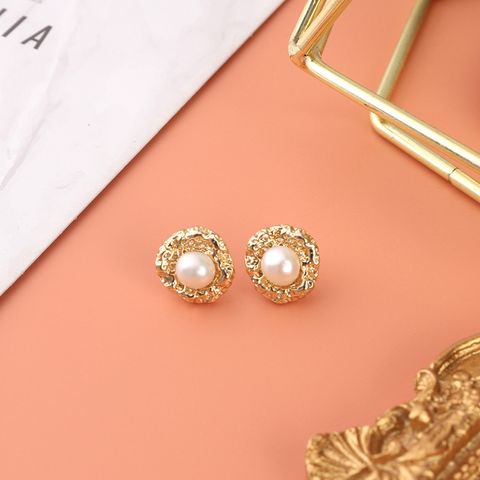 Retro Hong Kong Style Vintage Drip Glazed Painted 925 Silver Stud Earrings Women's Oil Painting Palace Style High-grade Earrings