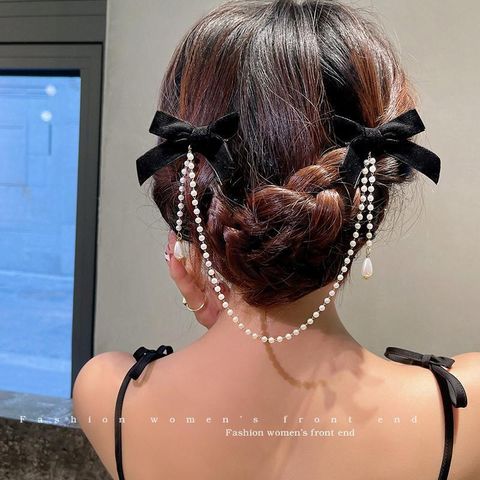 Princess Bow Knot Imitation Pearl Chain Hair Clip 1 Piece
