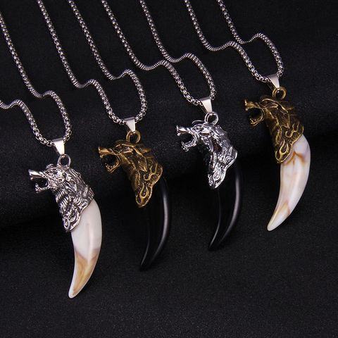 Ethnic Style Wolf Tooth Stainless Steel Alloy Inlay Acrylic Men'S Pendant Necklace