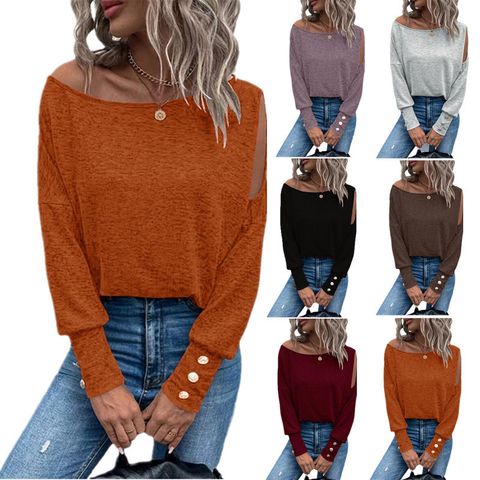 Women's T-shirt Long Sleeve Blouses Button Fashion Streetwear Solid Color