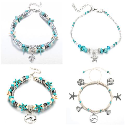 Simple Style Starfish Alloy Seed Bead Patchwork Unisex Anklet