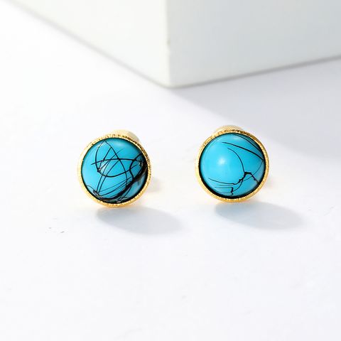 1 Pair Fashion Round Plating Inlay Stainless Steel Turquoise 18K Gold Plated Ear Studs