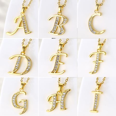 Stainless Steel Titanium Steel 18K Gold Plated Fashion Plating Inlay Letter Zircon Pendant Necklace