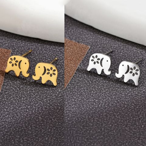 1 Pair Fashion Elephant Plating 304 Stainless Steel Ear Studs