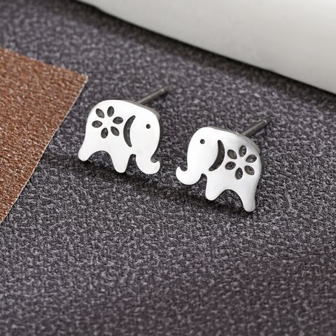 1 Pair Fashion Elephant Plating 304 Stainless Steel Ear Studs