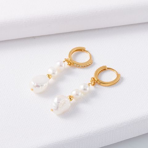 1 Pair Fashion Round Artificial Pearl Brass Patchwork Earrings