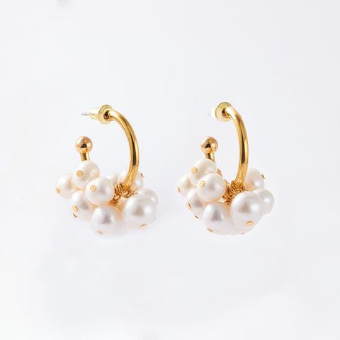 1 Pair Fashion C Shape Patchwork Plating Artificial Pearl Brass Gold Plated Earrings