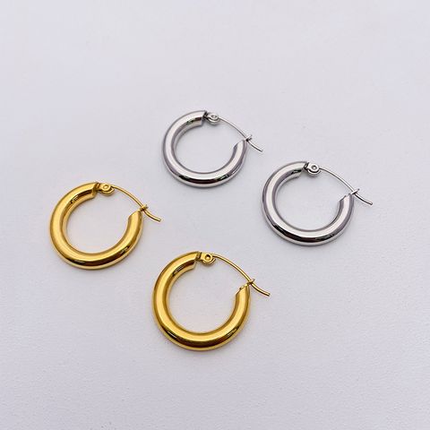 1 Pair Fashion Circle Titanium Steel Plating Hoop Earrings