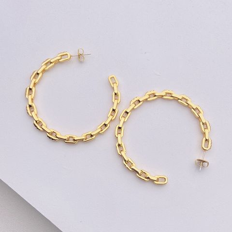 1 Pair Exaggerated C Shape Inlay Copper Zircon Gold Plated Hoop Earrings