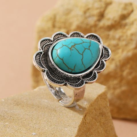 Vintage Style Water Droplets Alloy Inlay Turquoise Women's Rings