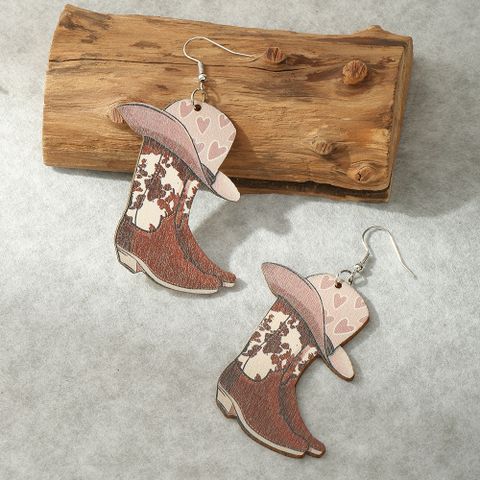 1 Pair Cowboy Style Lips Shoe Wood Women's Drop Earrings