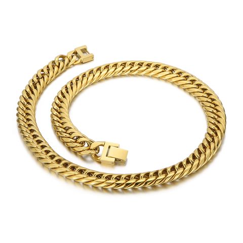 Hip-Hop Solid Color Stainless Steel Chain 18K Gold Plated Men'S Necklace