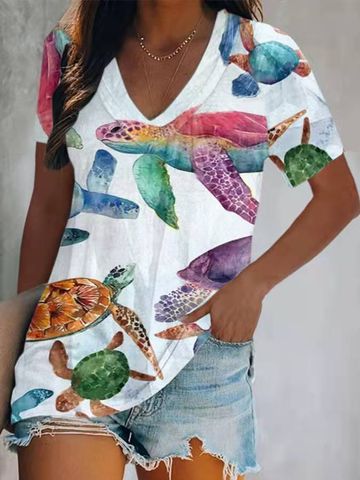 Women's T-shirt Short Sleeve T-shirts Printing Casual Geometric Color Block