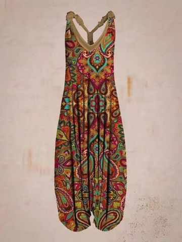 Women's Daily Vintage Style Printing Full Length Printing Jumpsuits