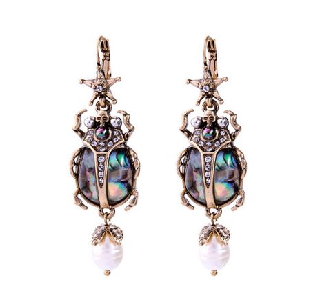 1 Pair Retro Insect Beetles Plating Inlay Artificial Pearl Alloy Artificial Diamond Drop Earrings
