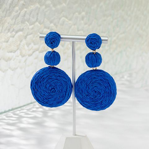 1 Pair Simple Style Round Raffia Shell Metal Patchwork Women's Earrings