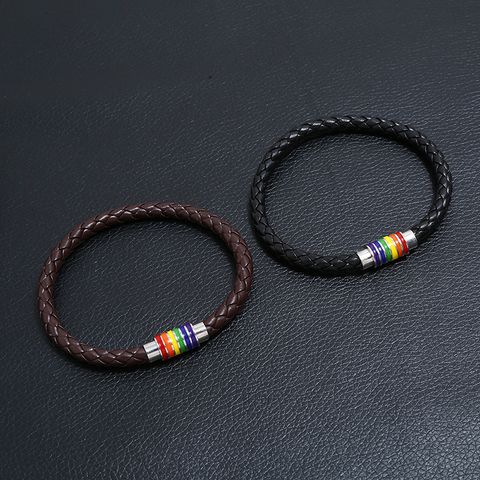 Commute Rainbow Pu Leather Braid Lgbt Pride Month Unisex Bracelets