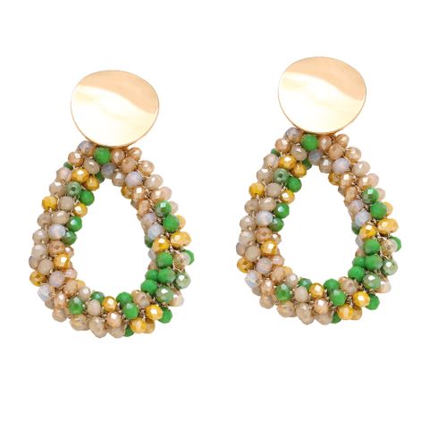 1 Pair Fashion Water Droplets Beaded Beads 18k Gold Plated Drop Earrings