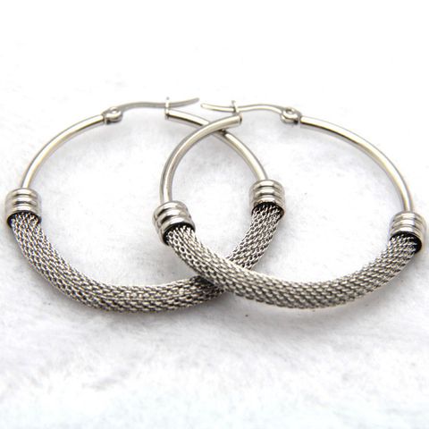 1 Pair Fashion Grid Plating Stainless Steel Titanium Steel Hoop Earrings