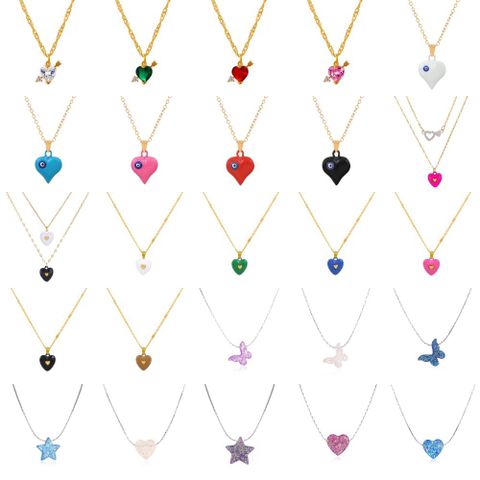 1 Piece Simple Style Heart Shape Arylic Sequin Copper Stoving Varnish Plating Inlay Sequins Rhinestones Zircon 18k Gold Plated Gold Plated Silver Plated Women's Necklace