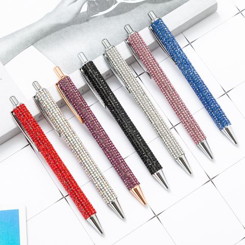 Press Jump Pen In Stock Wholesale Rhinestone Foreskin Pressing Pen Girl Student Stationery Ballpoint Pen Multicolor Pressing Pen