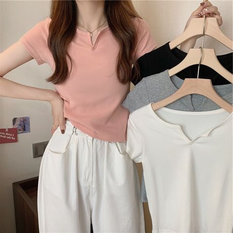 Women's T-shirt Short Sleeve T-shirts Patchwork Fashion Solid Color
