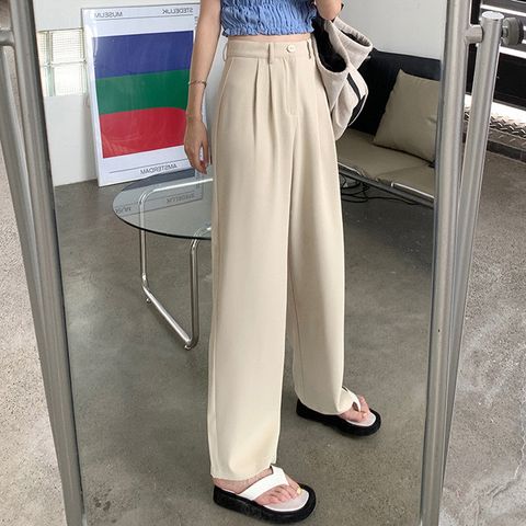 Women's Street British Style Solid Color Ankle-length Casual Pants Wide Leg Pants