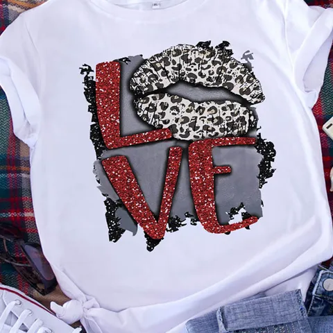 Mujeres Camiseta De Manga Corta Manga Corta Camisetas Casual Letra Forma De Corazón Leopardo