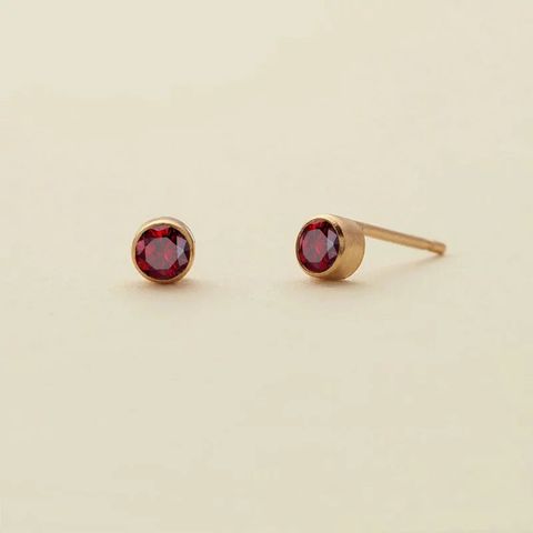 1 Pair Simple Style Round Inlay Titanium Steel Zircon Birthstone Ear Studs