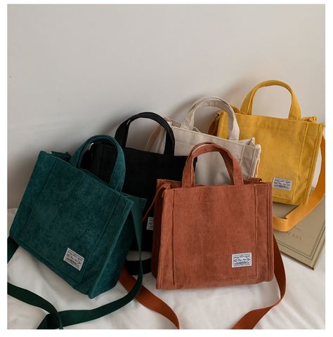 Women's Medium Summer Corduroy Solid Color Basic Square Magnetic Buckle Handbag