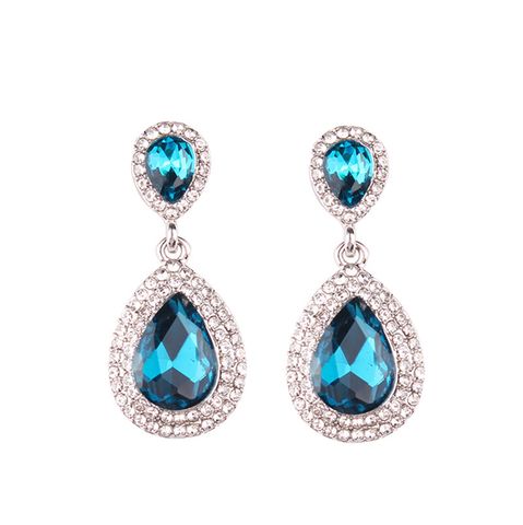 1 Pair Elegant Water Droplets Alloy Inlay Artificial Gemstones Women's Drop Earrings