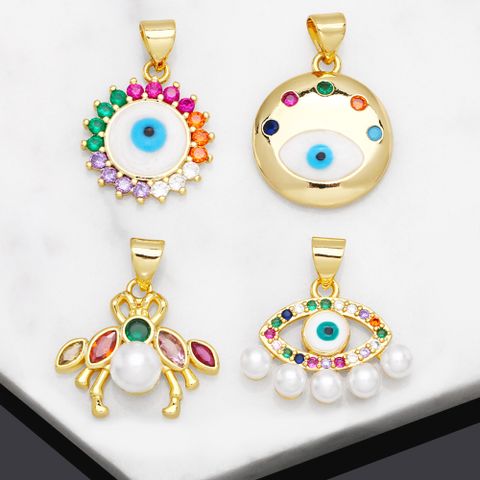 1 Piece Simple Style Devil's Eye Copper Inlay Artificial Pearls Zircon 18k Gold Plated Pendants Jewelry Accessories