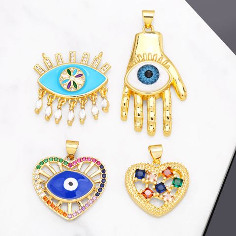 1 Piece Classic Style Devil's Eye Copper Inlay Zircon 18k Gold Plated Pendants Jewelry Accessories