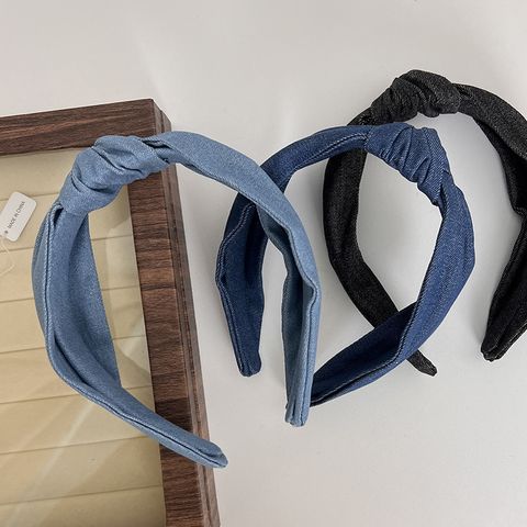 Retro Solid Color Knot Denim Hair Band 1 Piece
