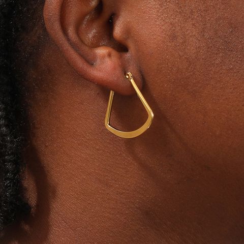 1 Pair Simple Style Geometric Plating Stainless Steel 18K Gold Plated Hoop Earrings