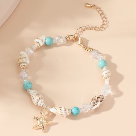 Beach Starfish Conch Alloy Turquoise Glass Beaded Women's Bracelets