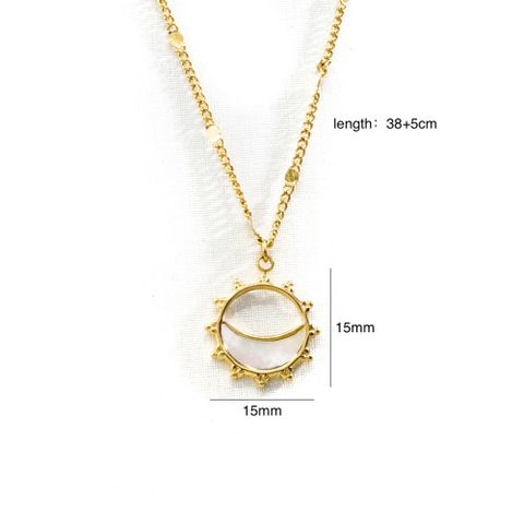 304 Stainless Steel 14K Gold Plated Retro Inlay Geometric Natural Stone Shell Pendant Necklace