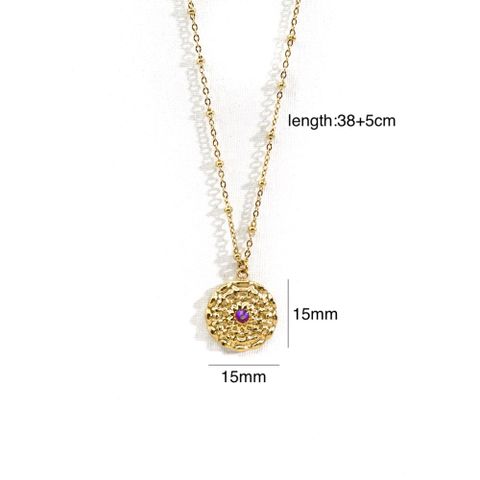 304 Stainless Steel 14K Gold Plated Retro Inlay Round Square Star Zircon Pendant Necklace