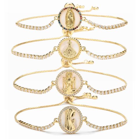 Classic Style Round Virgin Mary Copper Zircon Bracelets In Bulk