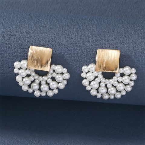 Wholesale Jewelry 1 Pair Artistic Sector Artificial Pearl Alloy Ear Studs