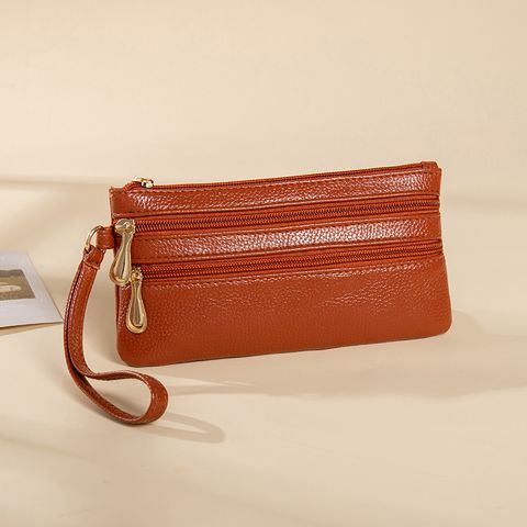 Women's Solid Color Pu Leather Zipper Wallets