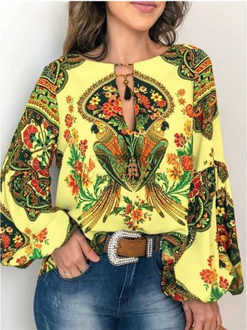 Women's Blouse Long Sleeve Blouses Printing Flowers Vintage Style Ditsy Floral Flower