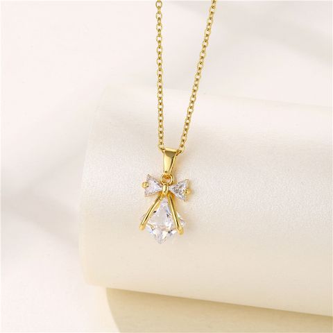 Stainless Steel Titanium Steel 18K Gold Plated INS Style Plating Inlay Sun Heart Shape Whale Zircon Pendant Necklace
