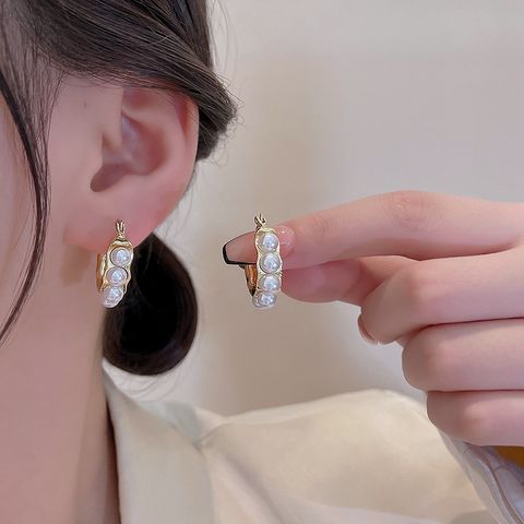 1 Pair Simple Style Square Flower Alloy Inlay Rhinestones Pearl Women's Drop Earrings Earrings Ear Studs